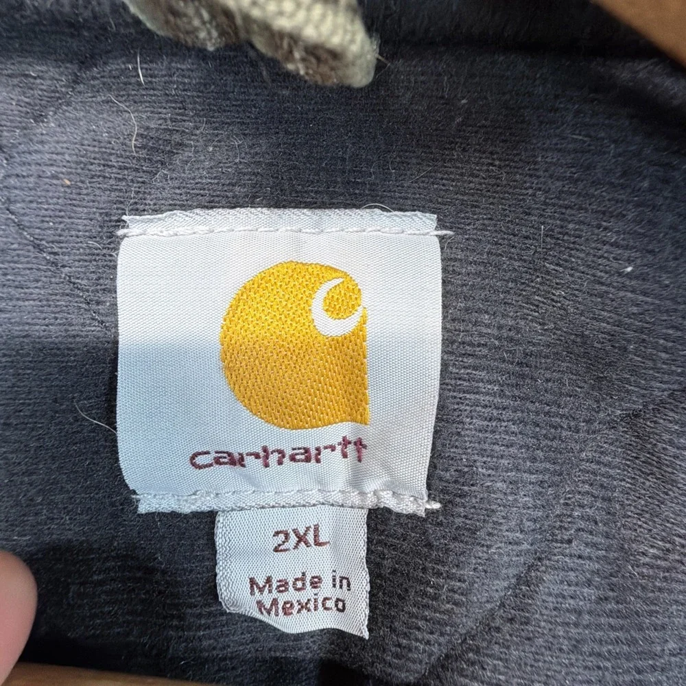 Vintage Carhartt Jacket Mens 2XL Green Faded Duck Hooded J130 ARG Quilted